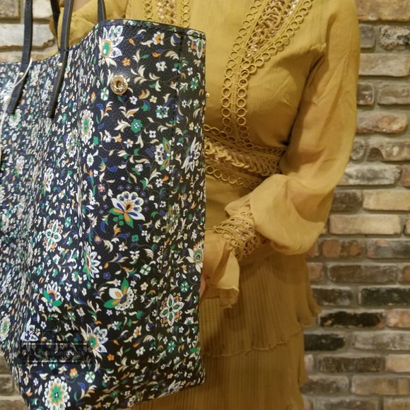 Tory Burch Kerrington Square Tote Navy Floral - Picture 7 of 8